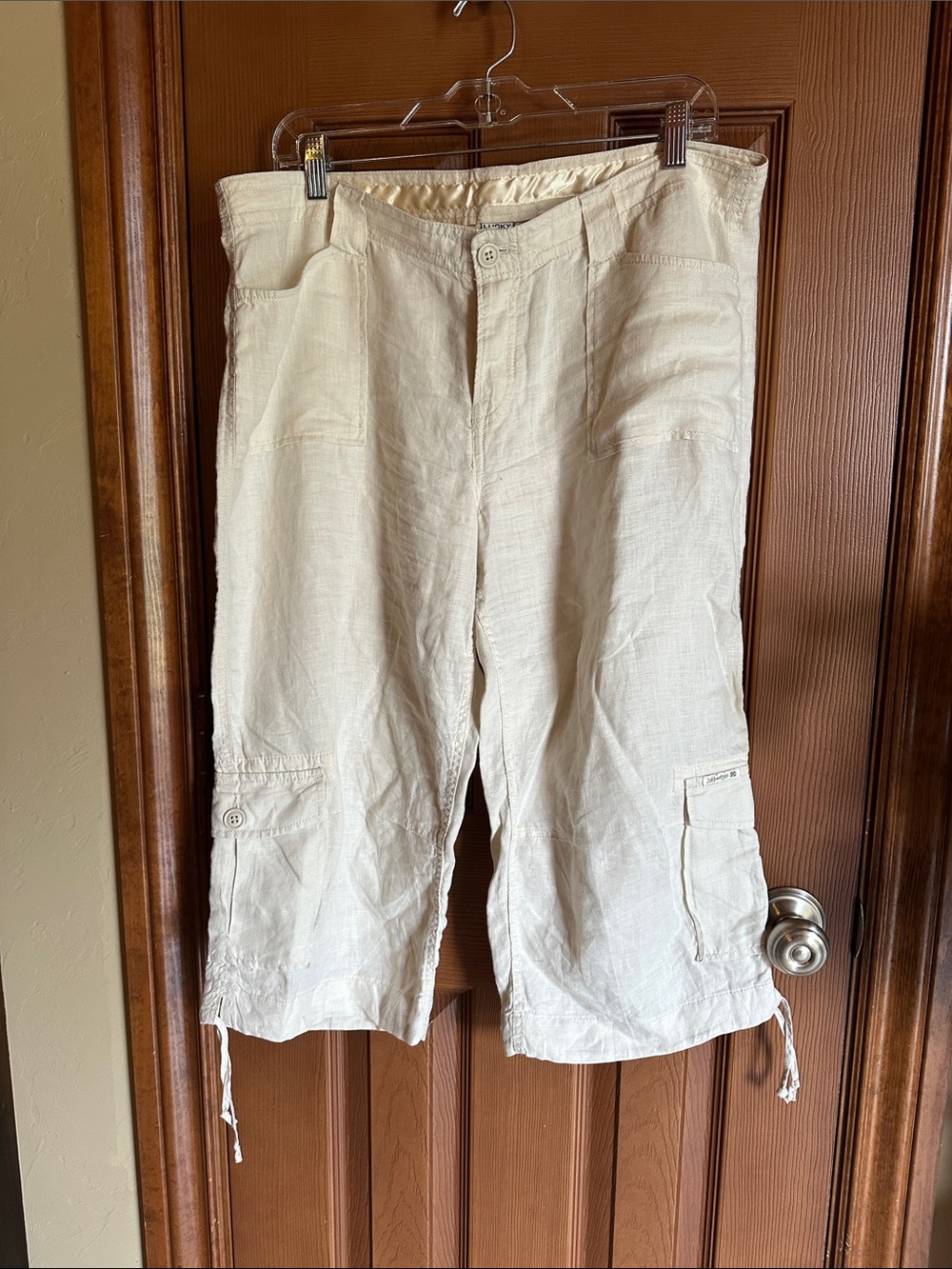 Lucky Brand Cream Linen Dungarees Capris